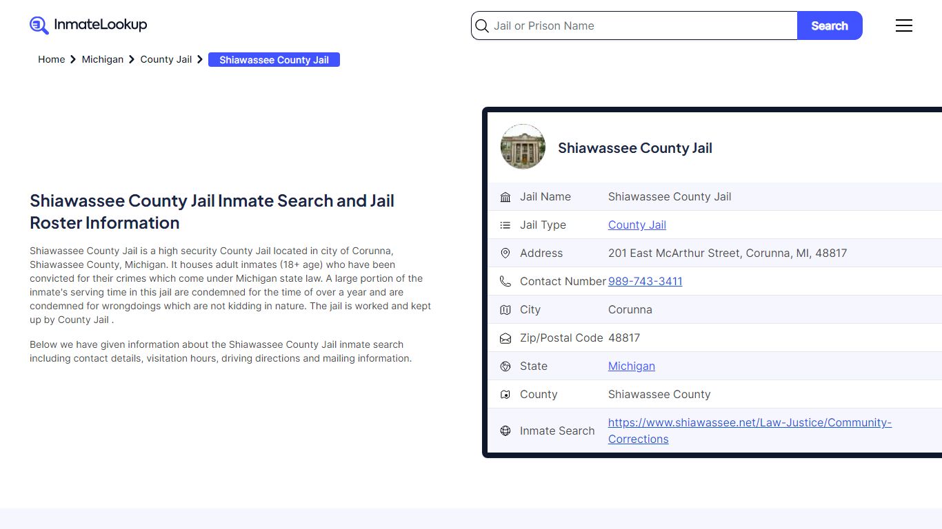 Shiawassee County Jail Inmate Search, Jail Roster ... - Inmate Lookup